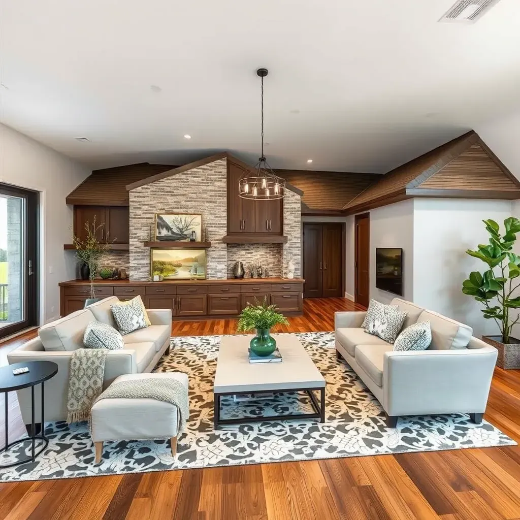 Modern home renovation in Round Rock, TX featuring a stylish kitchen, granite counters, large windows, and landscaped backyard.