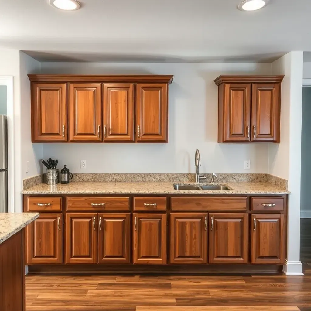 Freshly refinished kitchen cabinets in Round Rock, TX with glossy finish, modern hardware, granite counters, and natural light.