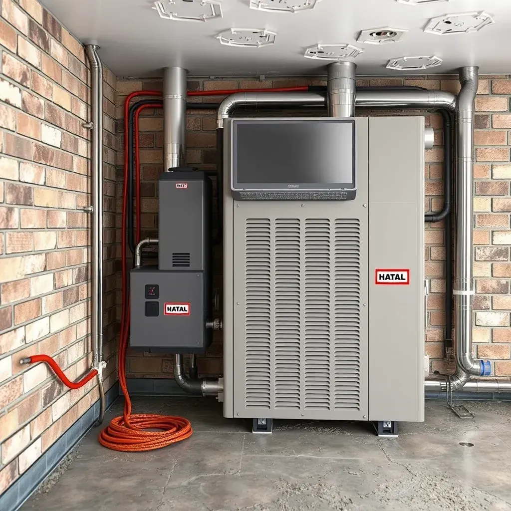 HVAC installation in Round Rock, TX showing ductwork, units, and tools inside and outside a building.