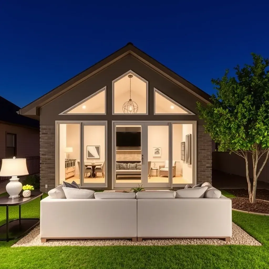 Bright, modern room addition in Round Rock, TX with large windows, clean siding, and Texas native landscaping during daytime.