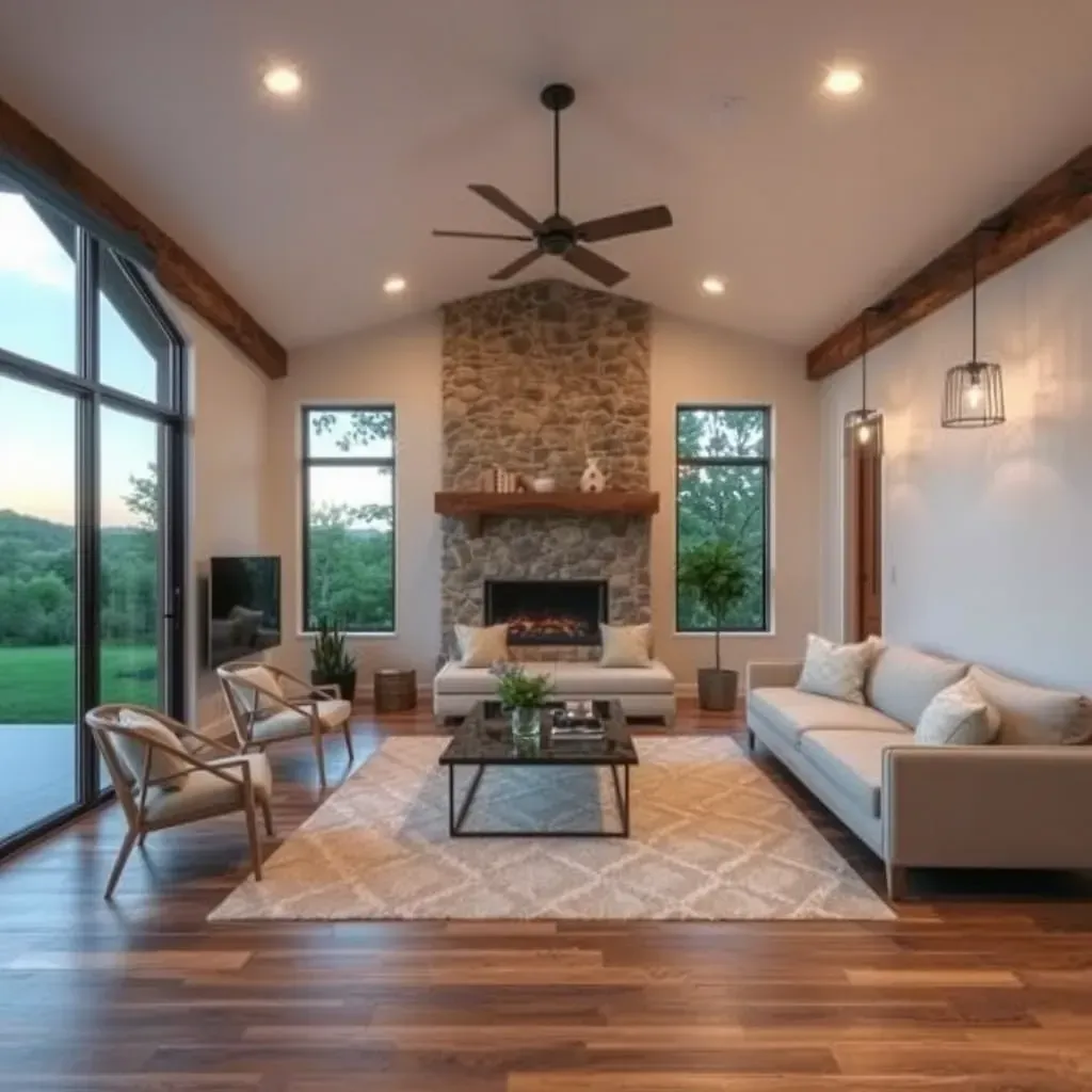 Home remodeling in Wimberley, TX featuring a rustic house, scaffolding, fresh paint, natural Texas landscape, and construction tools.
