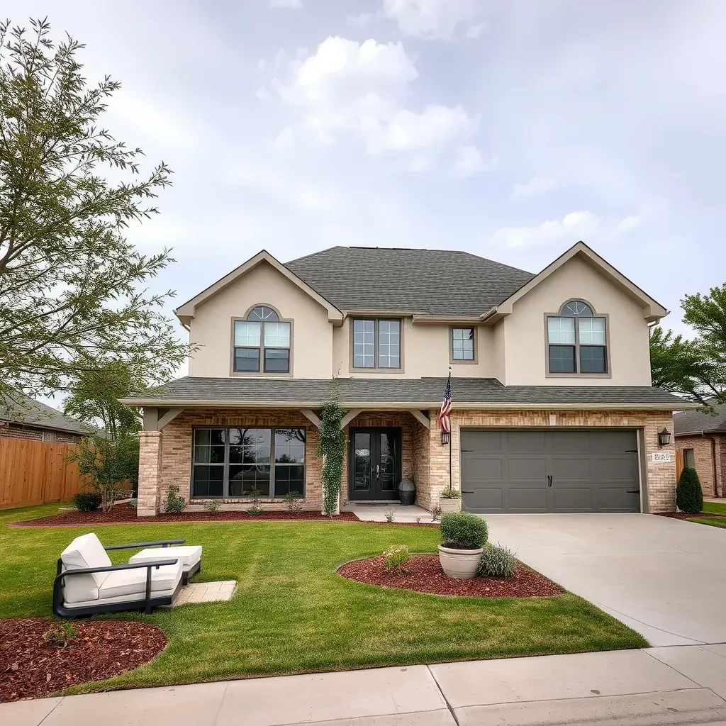 Modern Killeen home under renovation with new siding, tools, and blueprints, set against Central Texas neighborhood ambiance.