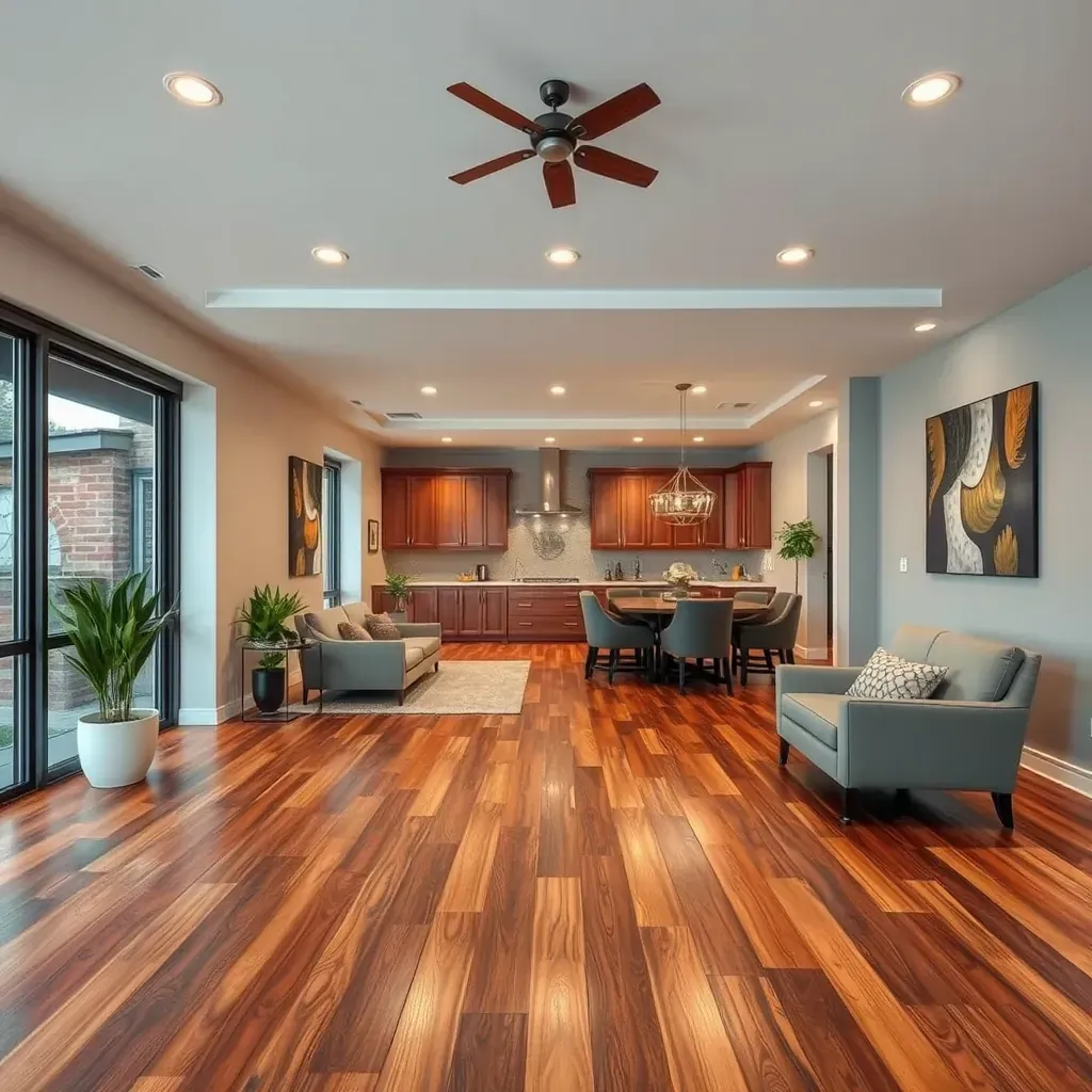 Flooring projects in Round Rock, TX showcasing hardwood, laminate, and tile installations in a beautiful home.