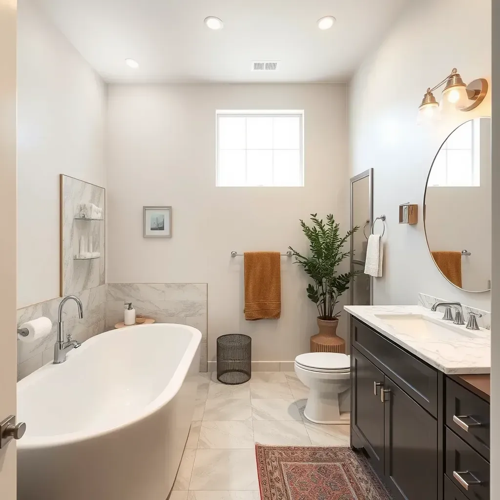 Detailed bathroom remodeling scene in Temple, TX featuring modern fixtures, elegant tiles, and stylish decor.