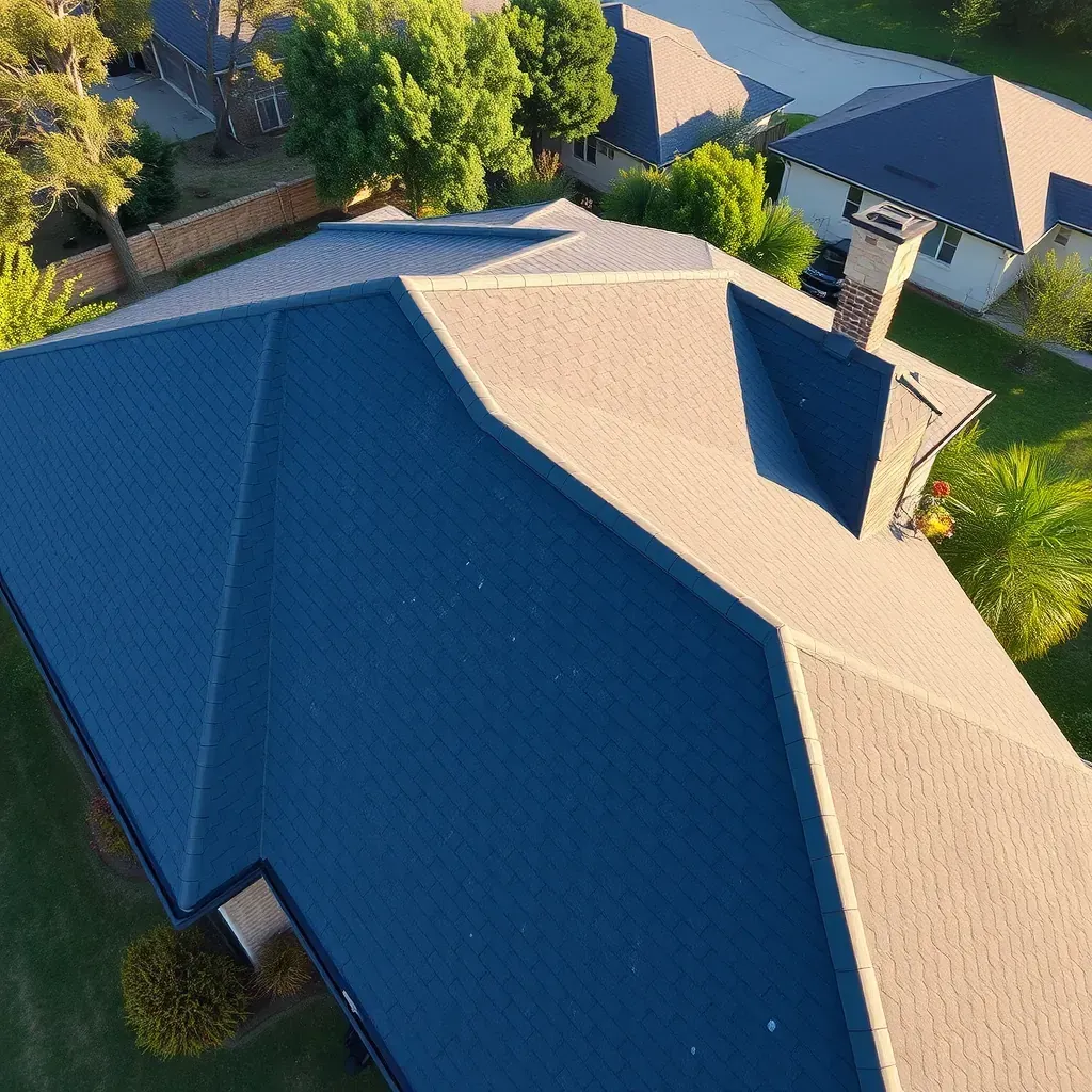 Roof installation in Round Rock, TX with workers installing shingles on a suburban home under sunny skies.