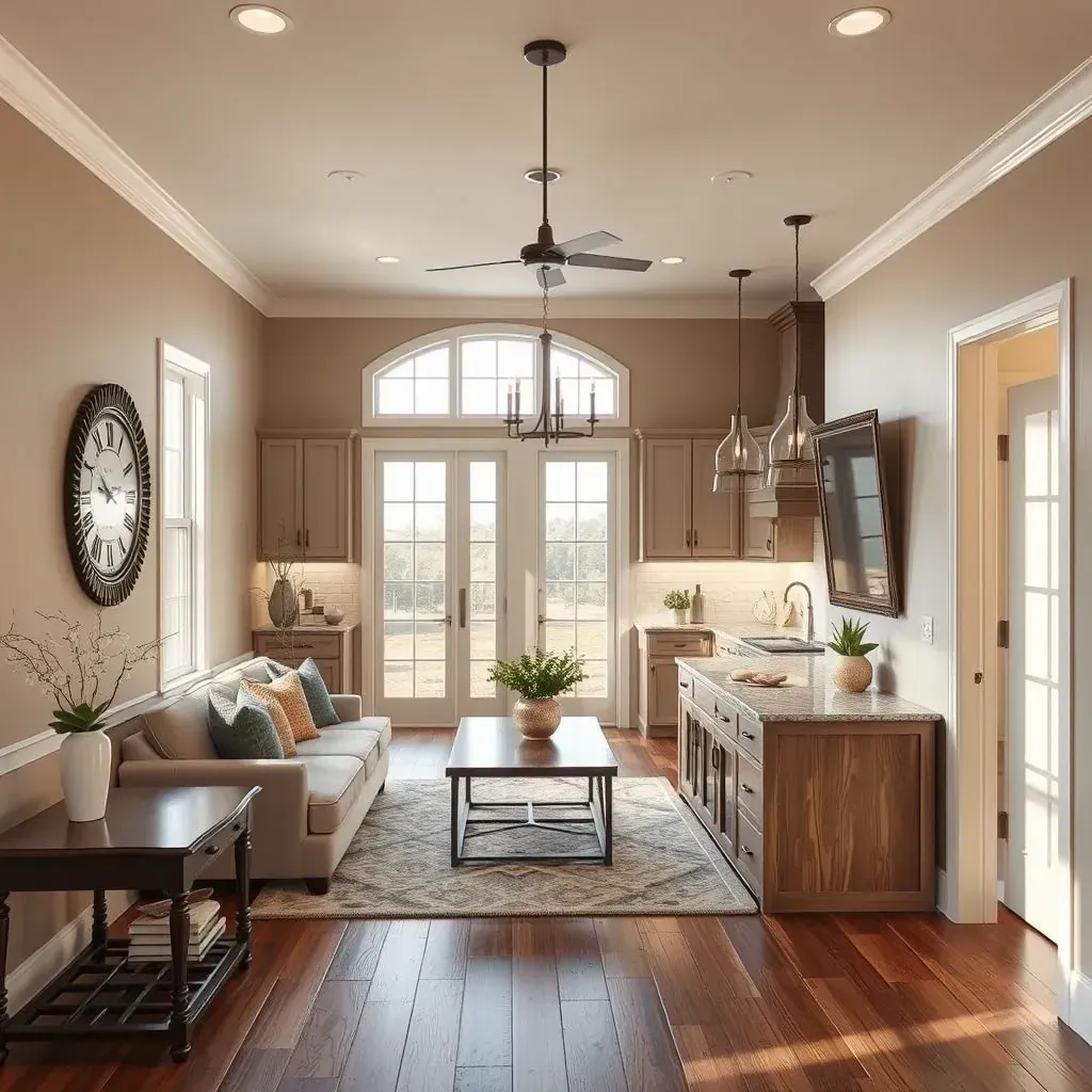 Modern Waco home exterior with fresh paint, landscaped yard, wooden porch, construction tools, and Texas skyline under clear skies.