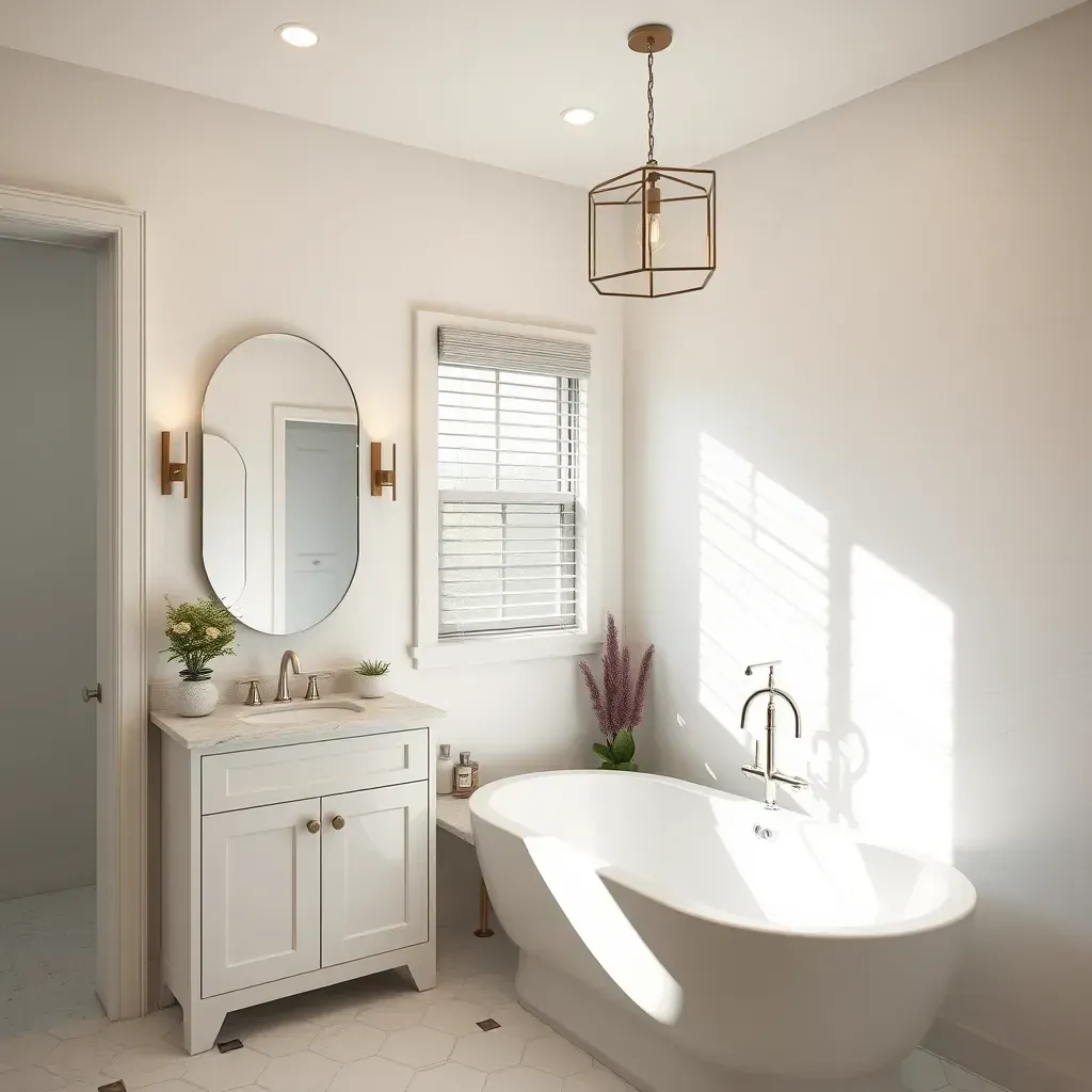Modern San Marcos bathroom with beige tiles, quartz vanity, glass walk-in shower, and natural Texas-inspired decor.
