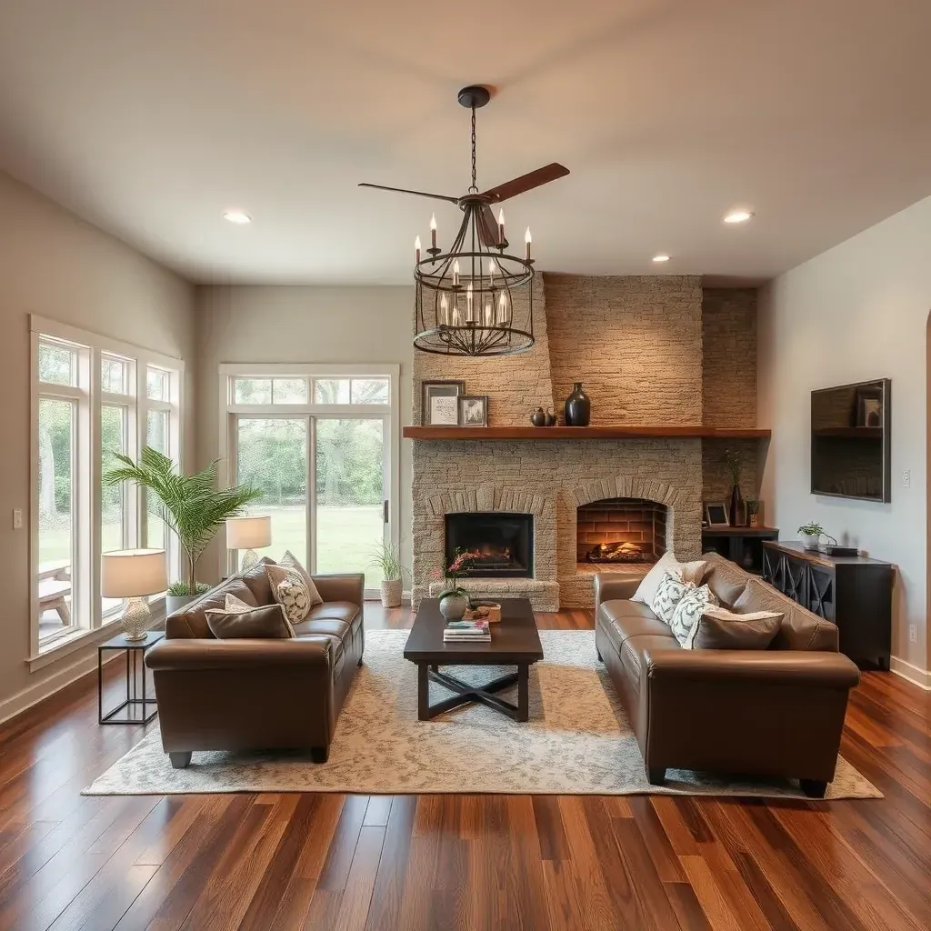 Modern renovated home in Bee Cave, TX with stone accents, large windows, landscaped yard, and scenic Texas hills.