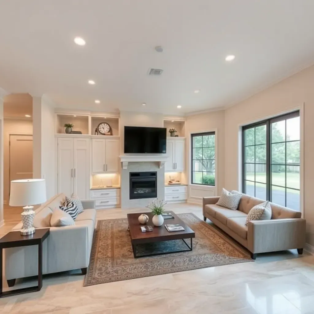 Remodeled Lago Vista home with landscaped yard, new windows, and construction tools in driveway.
