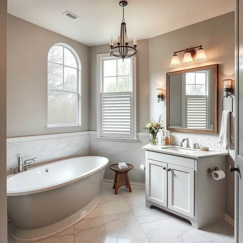Modern bathroom remodel in Seguin, TX featuring a walk-in shower, freestanding tub, double vanity, and sleek design details.