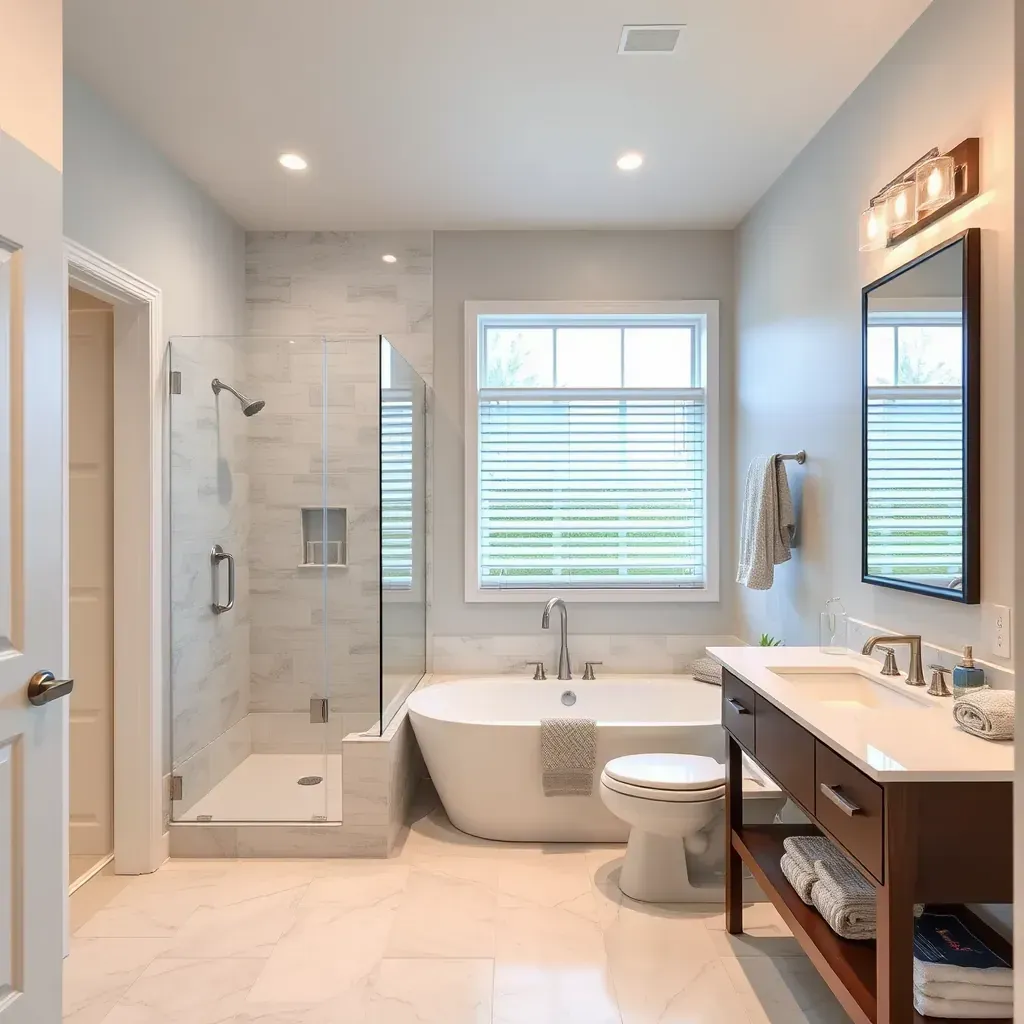 High-quality bathroom remodeling in Cedar Park, TX featuring modern fixtures, elegant tiles, and sleek design elements.