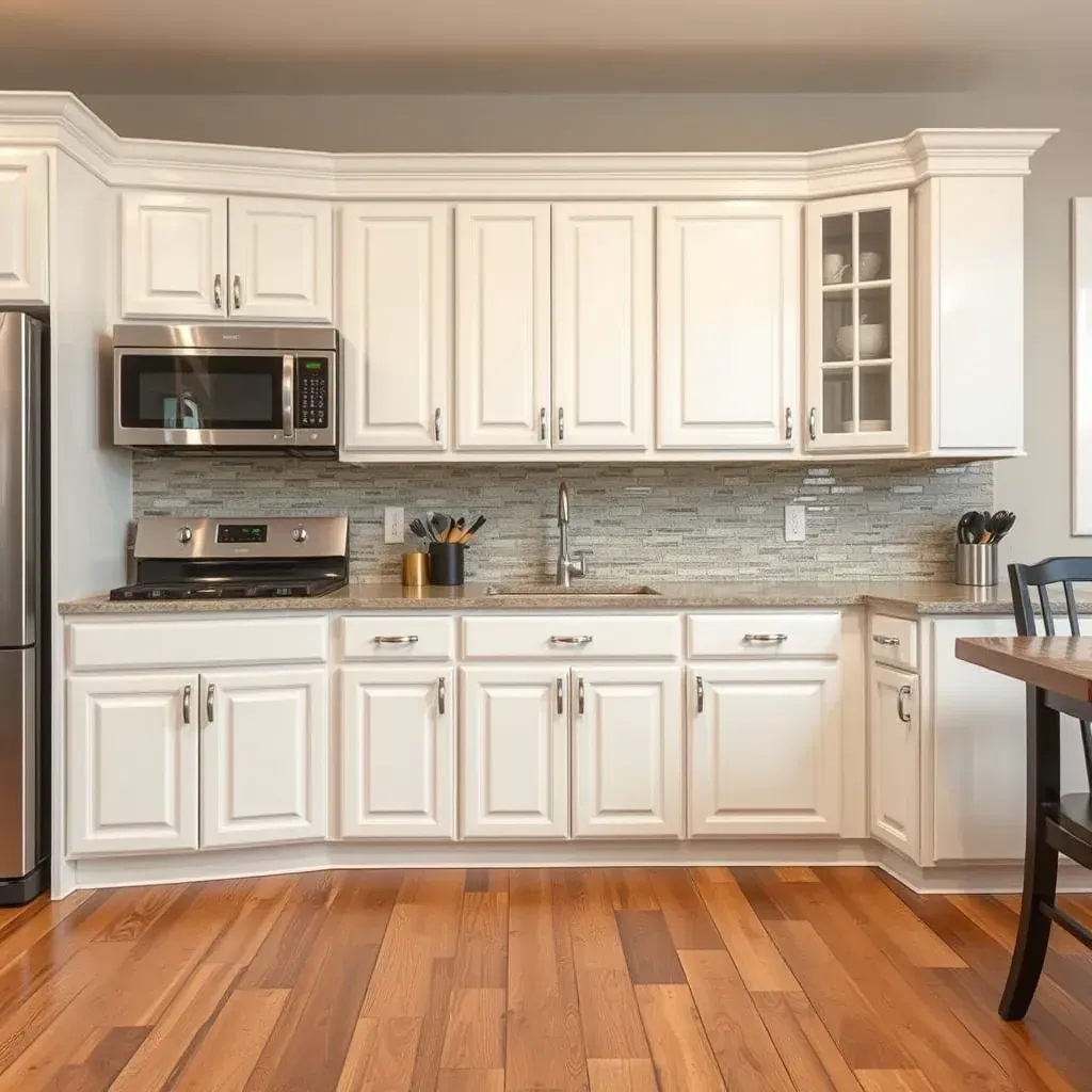 Refinished wooden kitchen cabinets with glossy finish, modern hardware, bright natural light, stylish backsplash in Round Rock, TX.