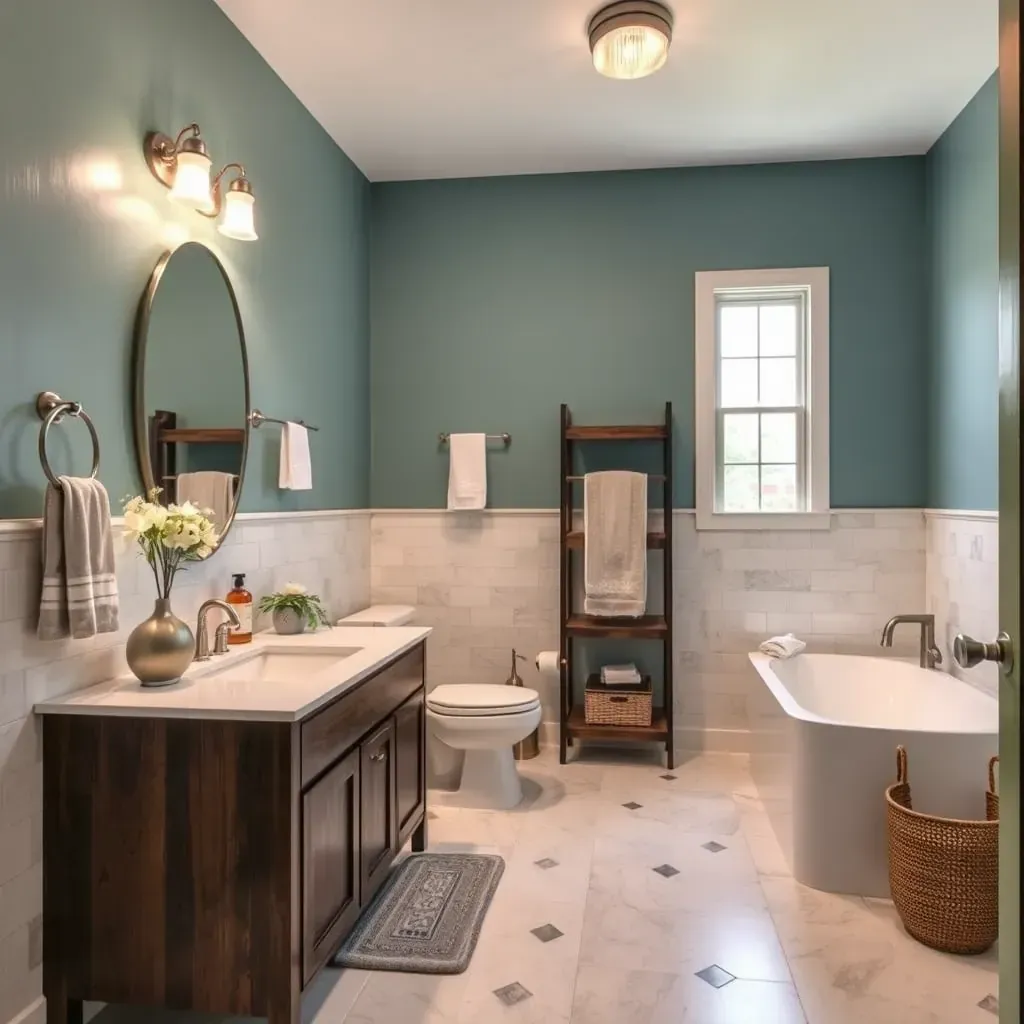 Modern bathroom remodel in Liberty Hill, TX with double vanity, walk-in shower, soaking tub, neutral tones, and stylish details.