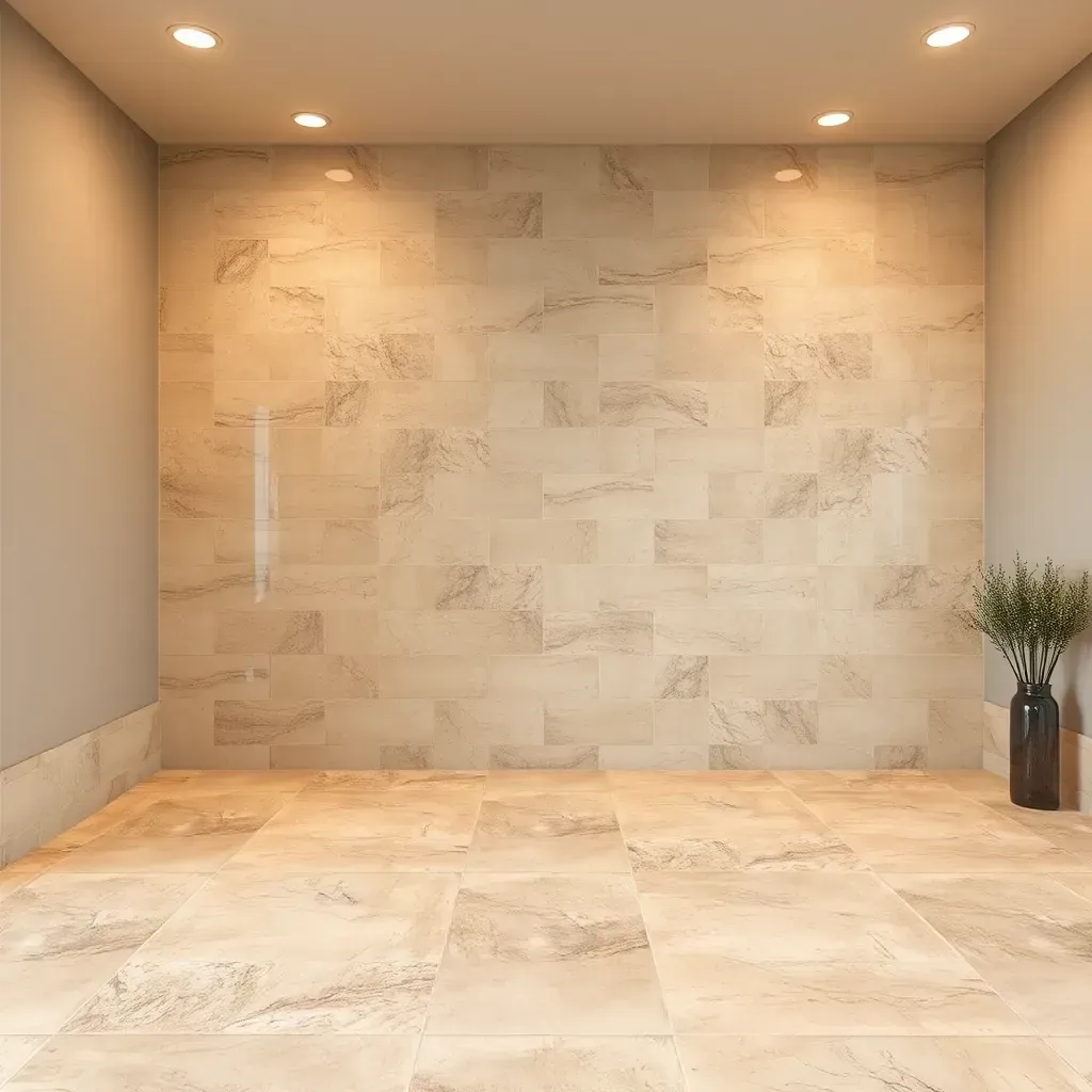 Well-lit modern kitchen in Round Rock, TX, showcasing partial ceramic tile flooring, tools, and scenic Texas landscape outside.