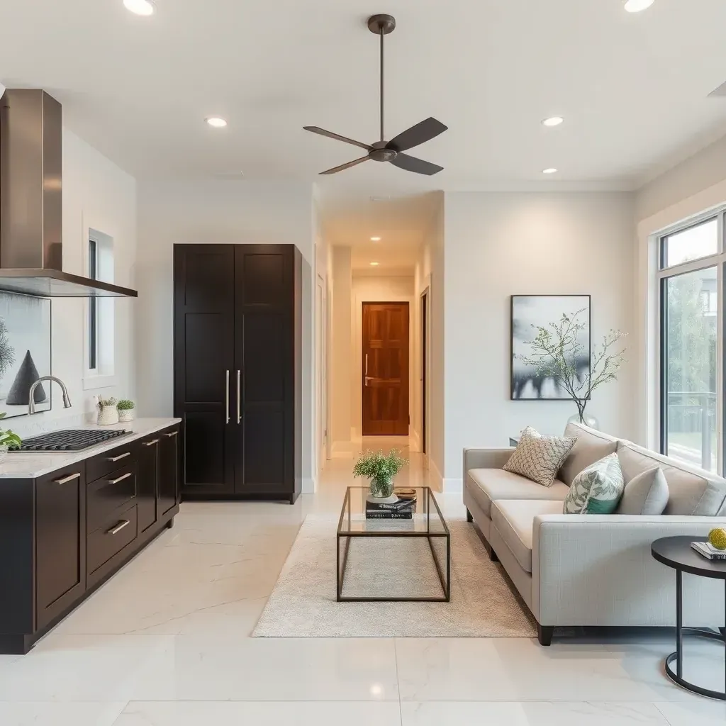 Modern renovated West Lake Hills home with glass façade, spacious patio, landscape lighting, and scenic hillside views.