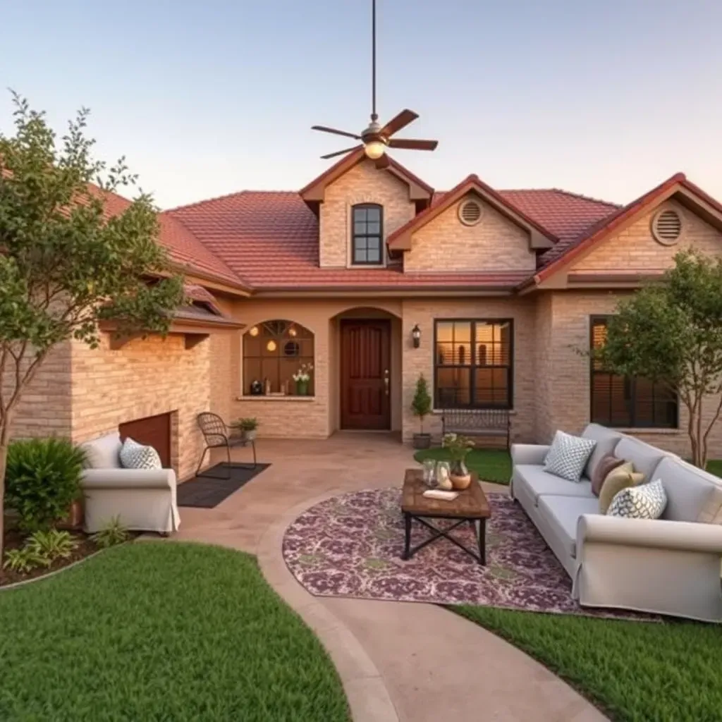 Beautiful Lockhart, TX home exterior featuring modern siding, energy-efficient windows, landscaped gardens, and inviting front porch.