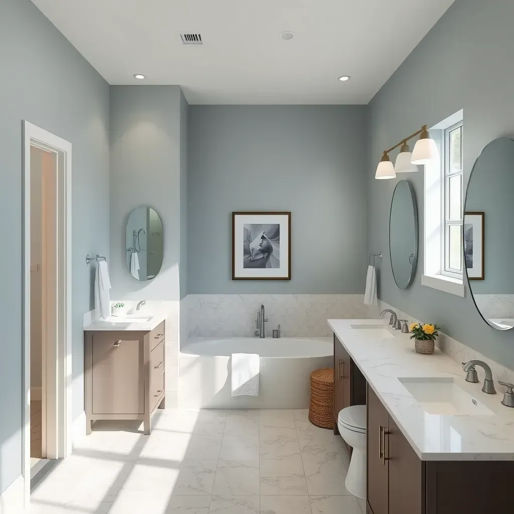 Modern Cedar Park bathroom with glass shower, sleek vanity, neutral tiles, stylish lighting, and decorative touches.