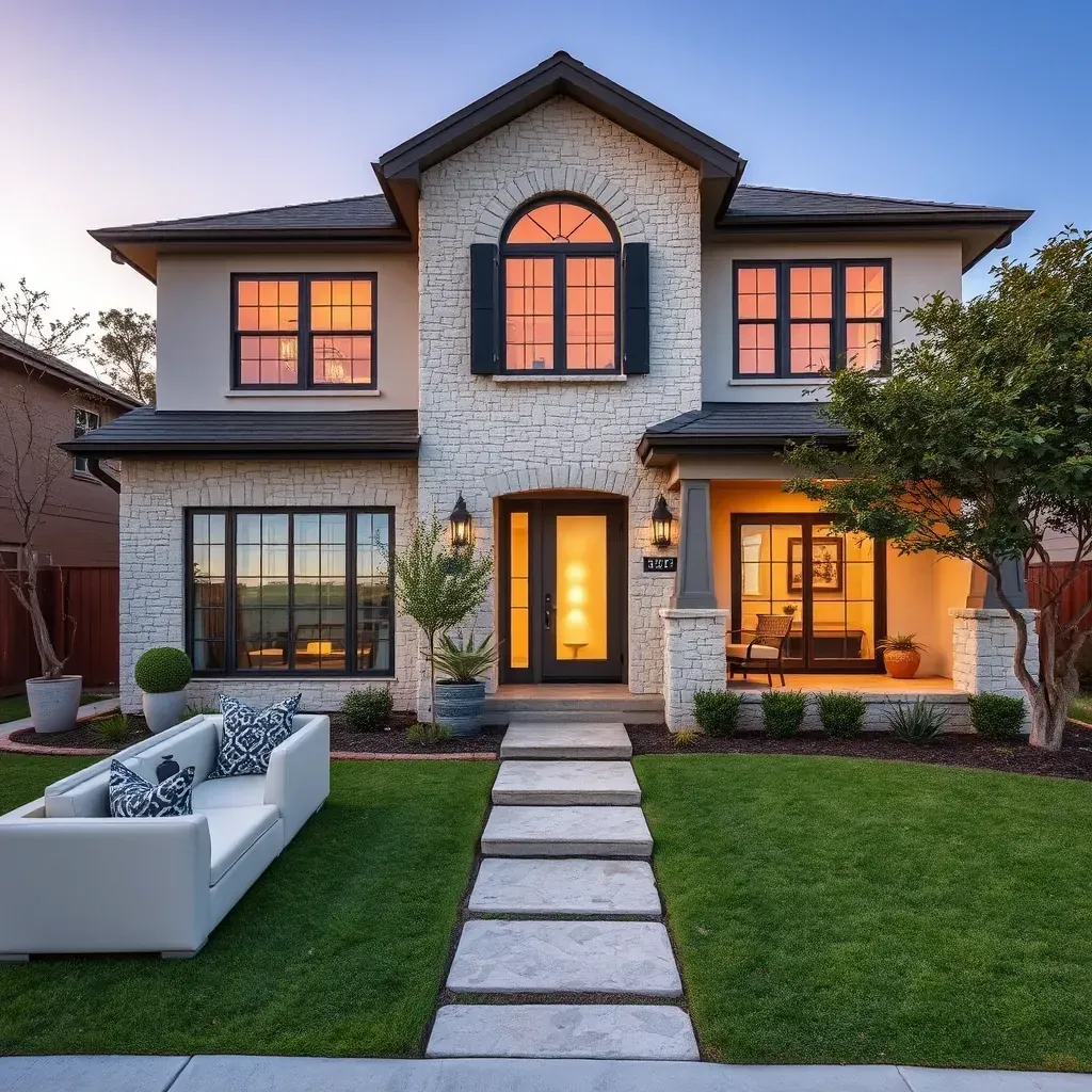 San Antonio home renovation with new windows, fresh paint, updated porch, native plants, and construction tools outdoors.