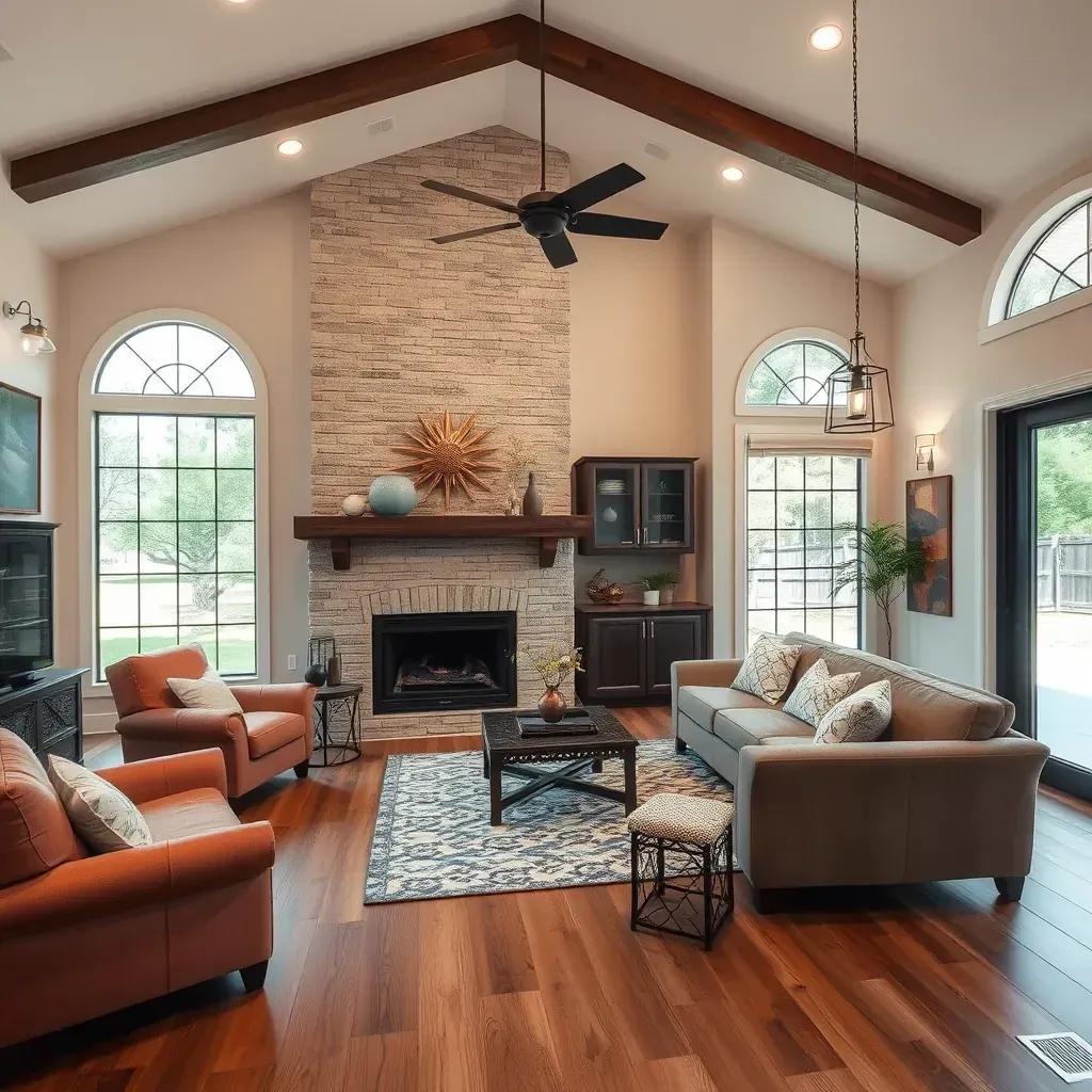 Modern Spicewood Springs home with renovated facade, wooden deck, swimming pool, native plants, and ongoing construction.