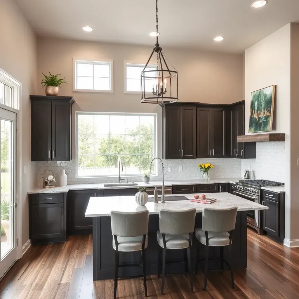 Modern home exterior in Liberty Hill, TX with a renovated front porch, large windows, landscaped yard, and clear sunny sky.