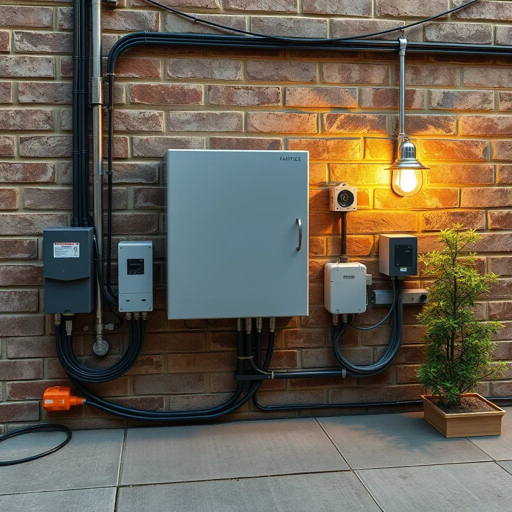 A modern Round Rock, TX home with upgraded electrical panel, new wiring, utility pole with smart meters, and well-maintained surroundings.