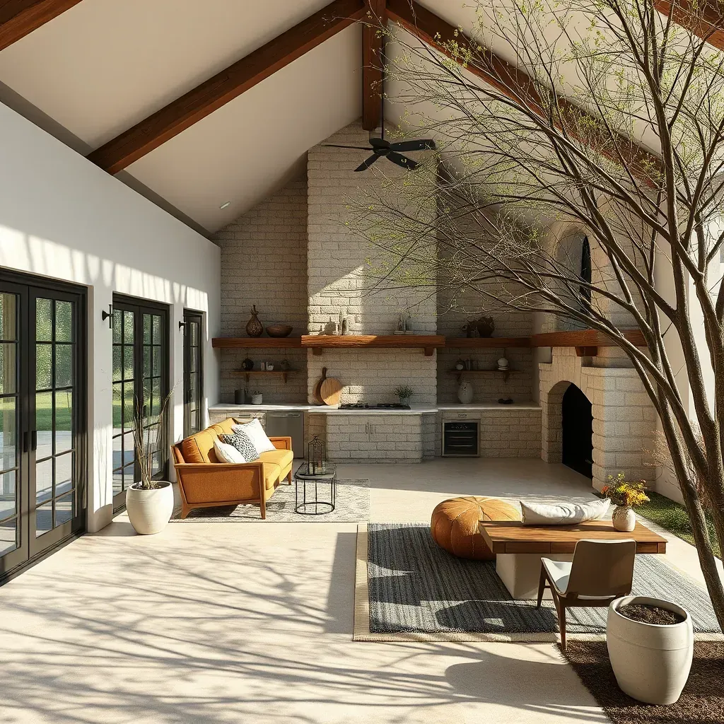 Charming Wimberley home with Texas limestone accents, lush yard, oak trees, ongoing remodeling with tools and framing.