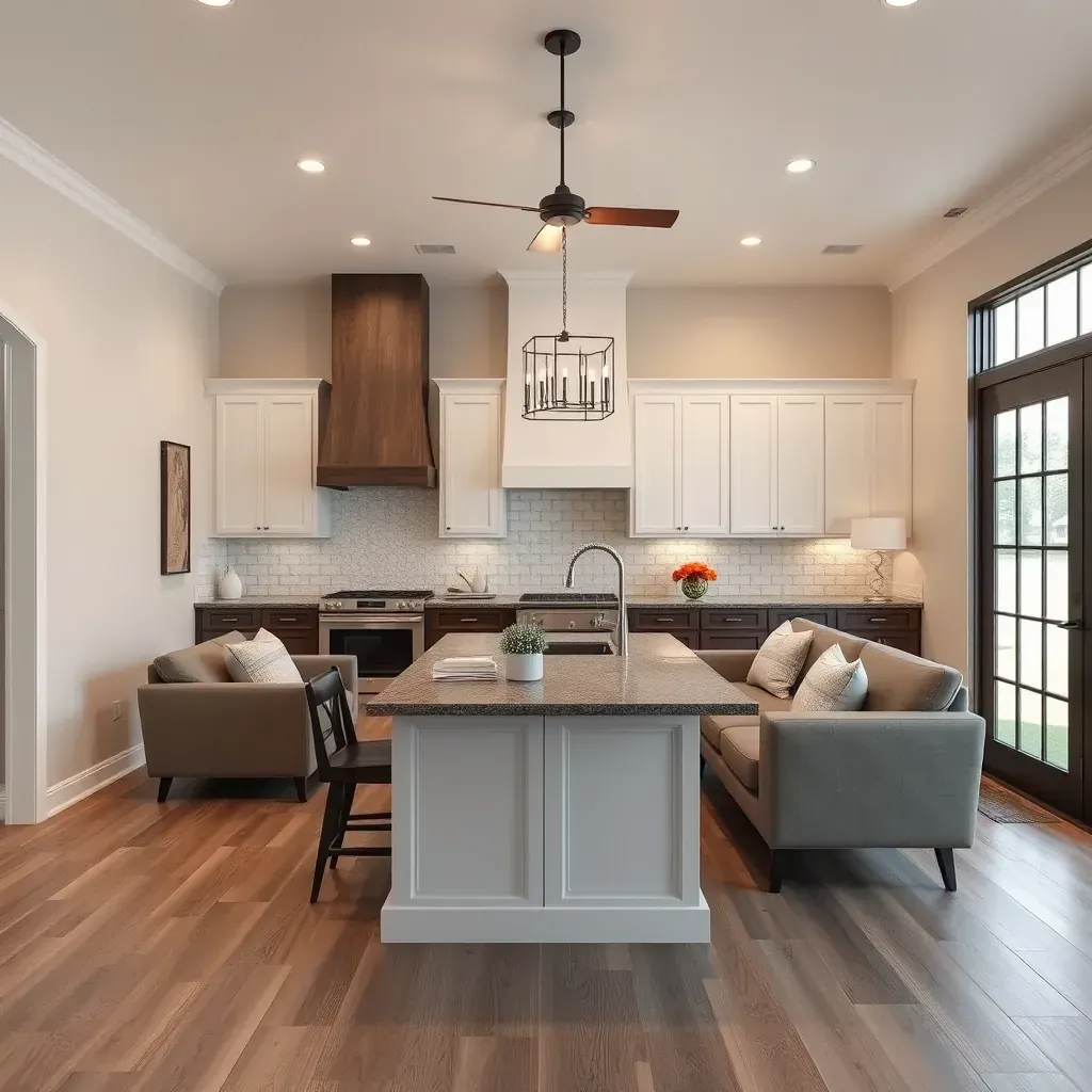 Modern renovated home in Lockhart, TX with fresh siding, brick accents, new porch, lush landscaping, and Texas skies.