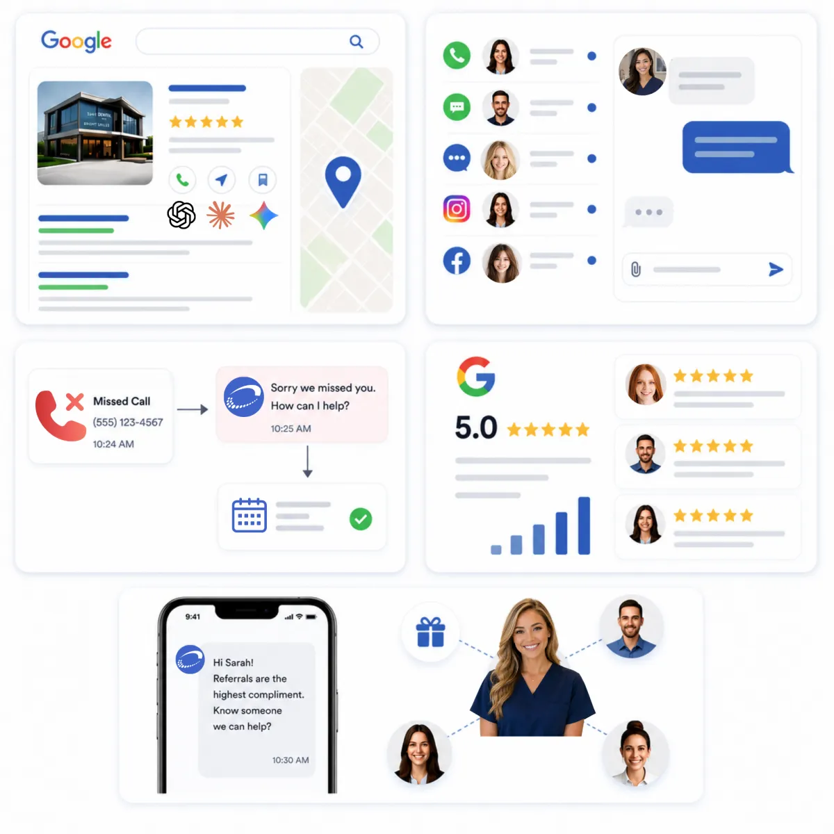 Local search visibility system helping aesthetic practices appear on Google, Maps, and AI search platforms.