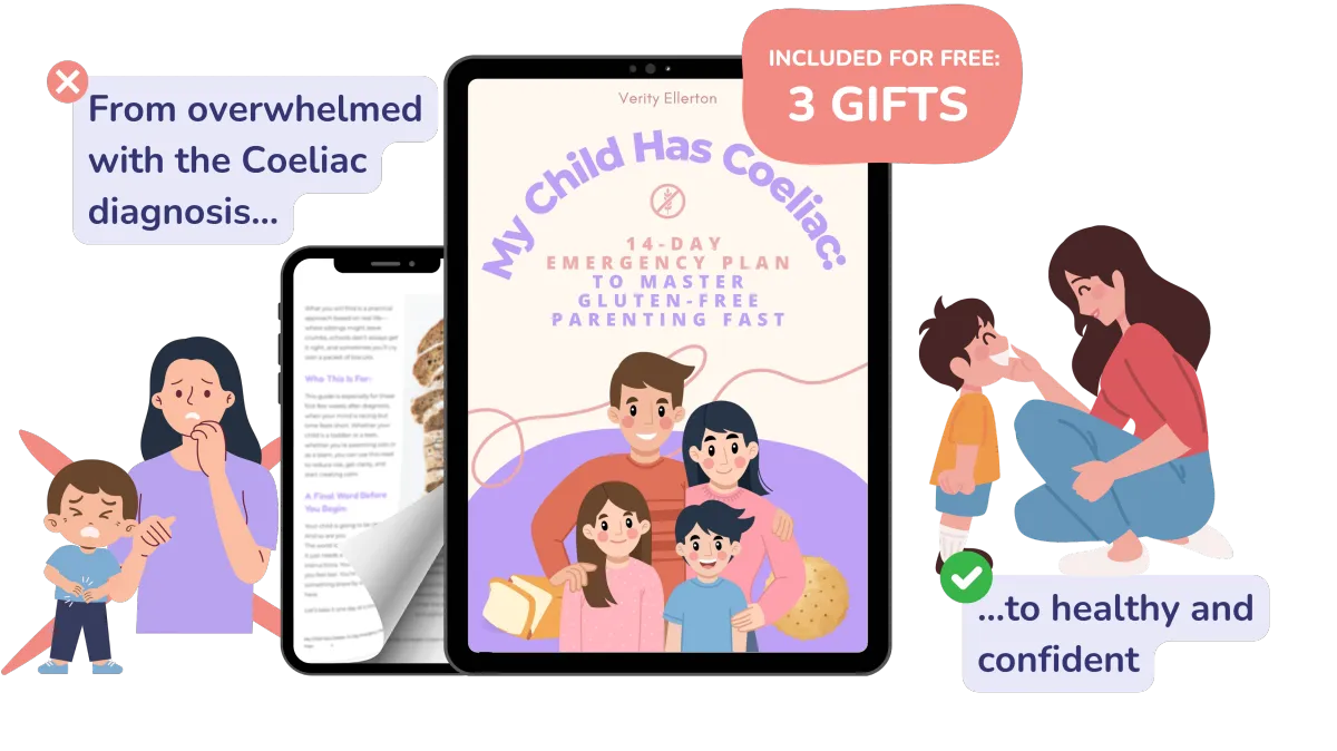 Stressed parent learning gluten-free shopping for coeliac child using the 14-Day Emergency Plan to Master Gluten-Free Parenting Fast