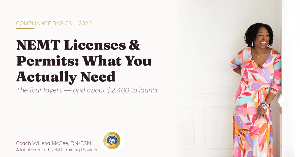 NEMT licenses and permits guide — Coach Willena McGee, RN-BSN, AAA-Accredited NEMT Training Provider