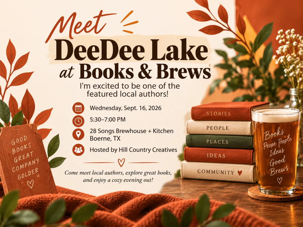 Books & Brews image: DeeDee Lake Books and Brews author appearance in Boerne Texas