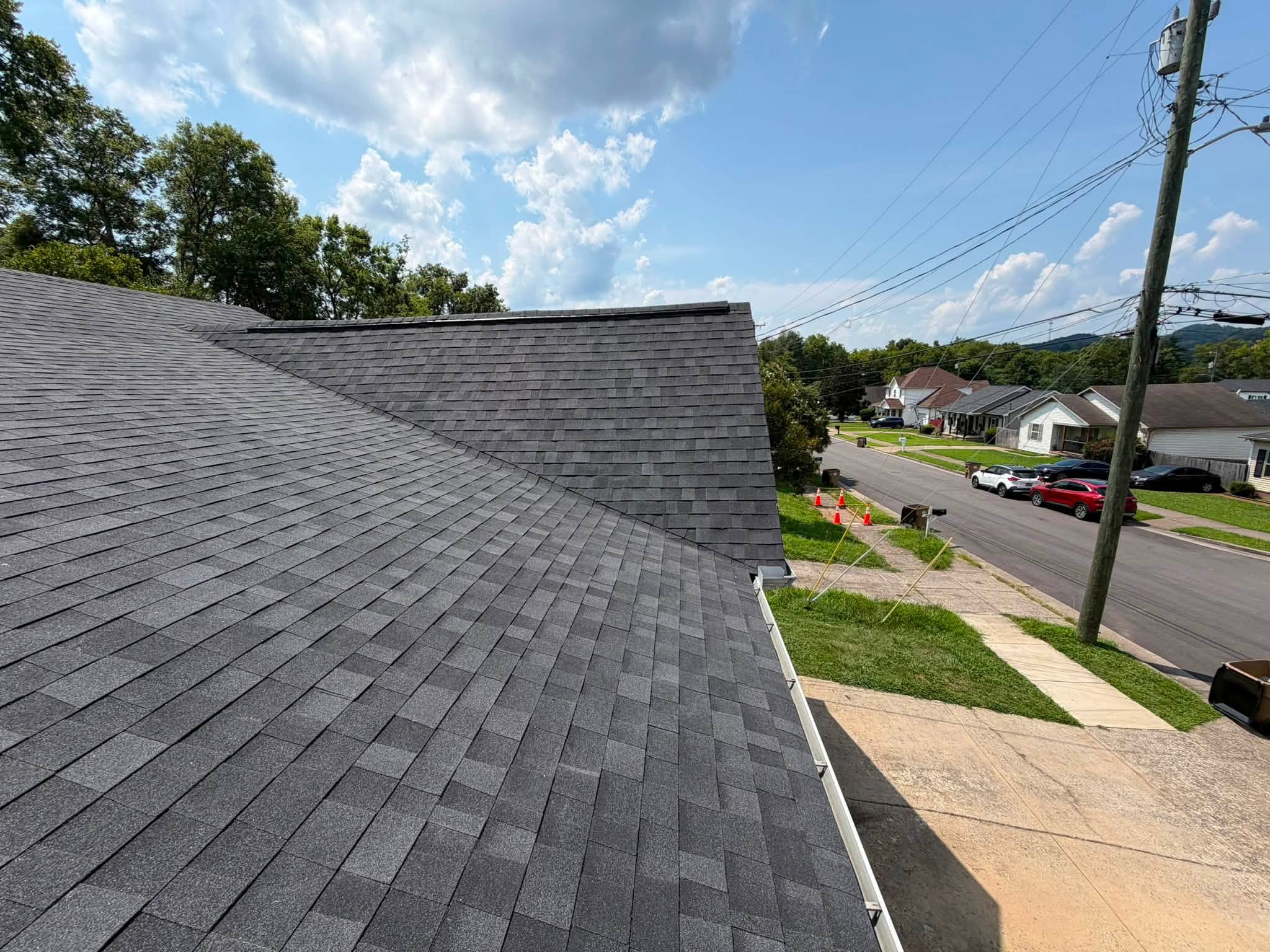 a roof with a few shingles