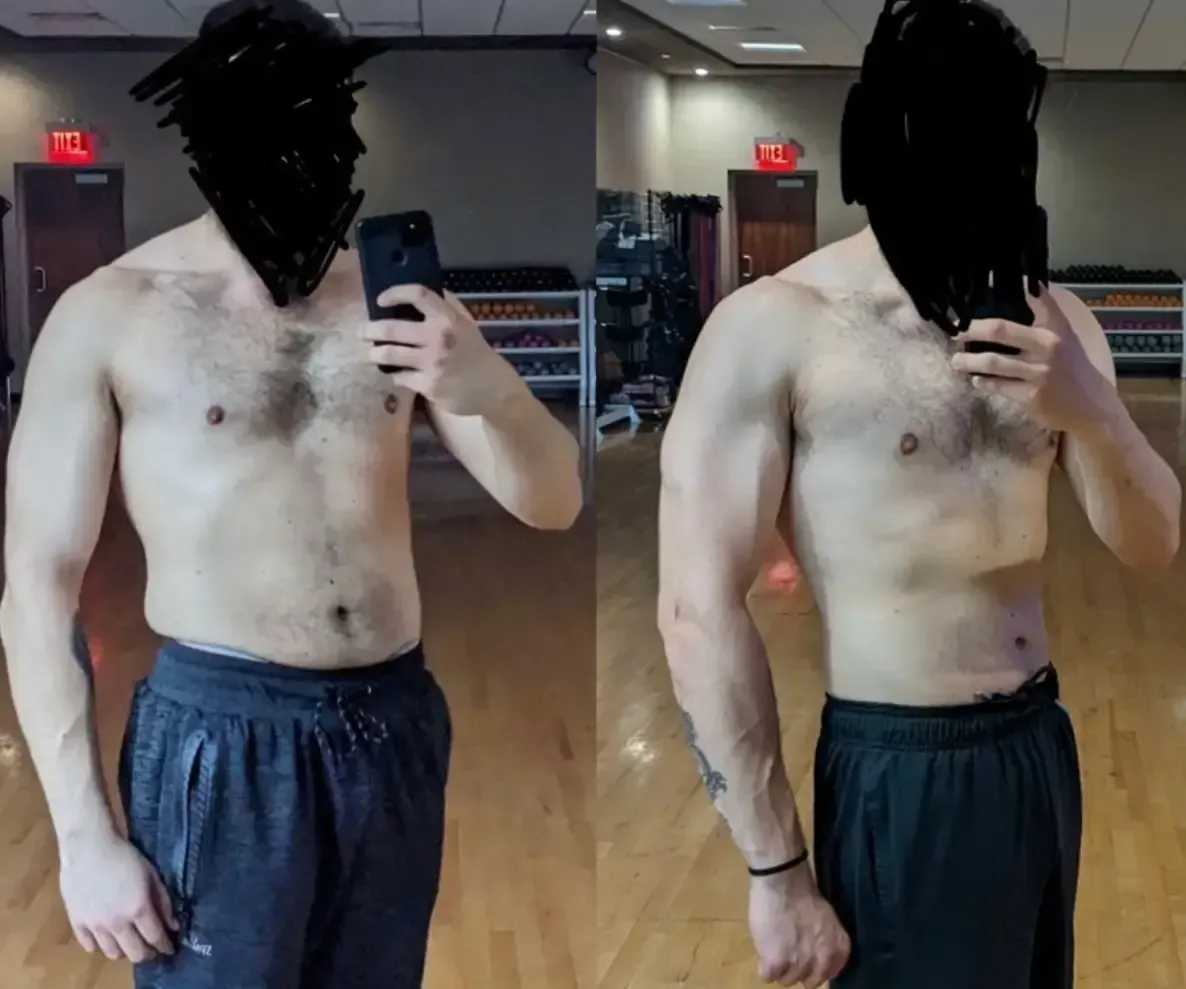 Mens fat loss and muscle gain 90 day transformation before and after from Physical Freedom strength coaching