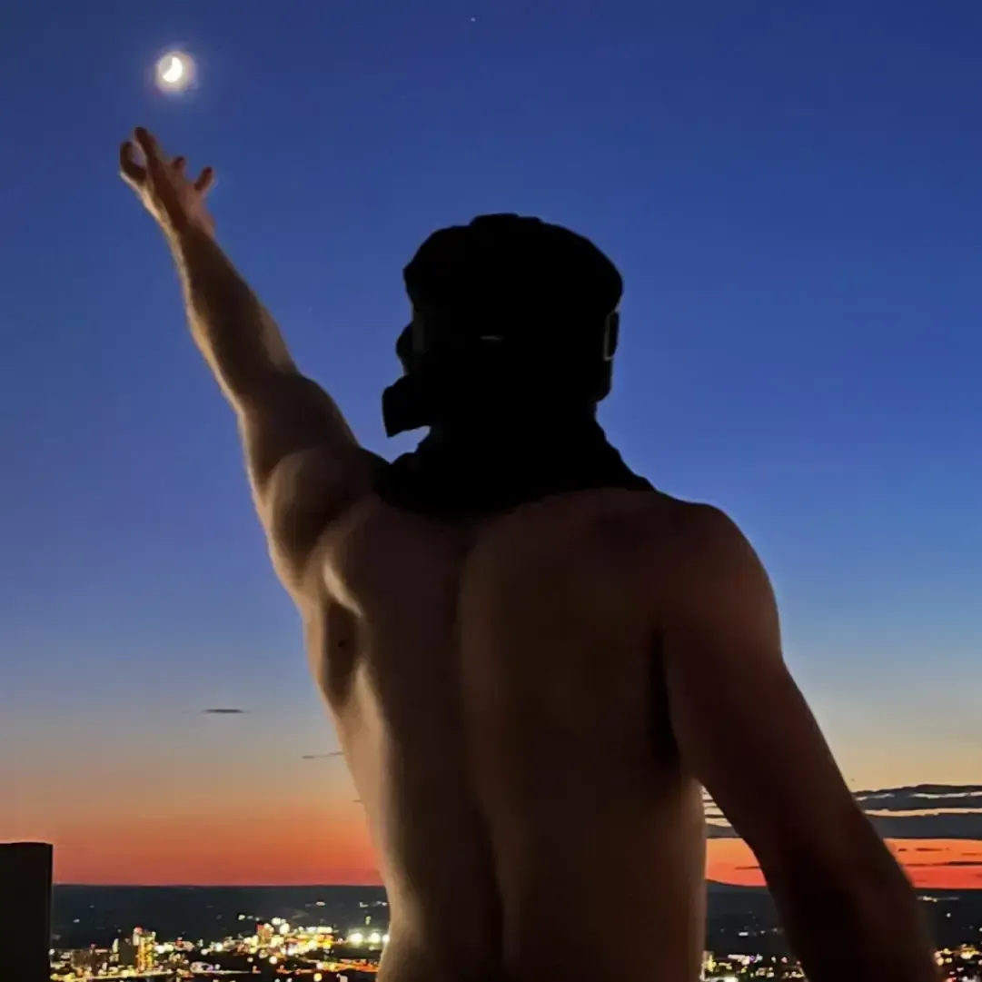 Coach Keyed silhouette reaching toward moon over city skyline symbolizing self paced fitness transformation and mindset coaching program