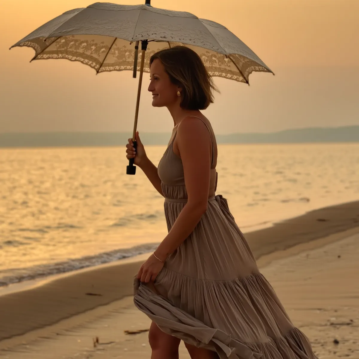 A woman standing in a stream holding a large bowl