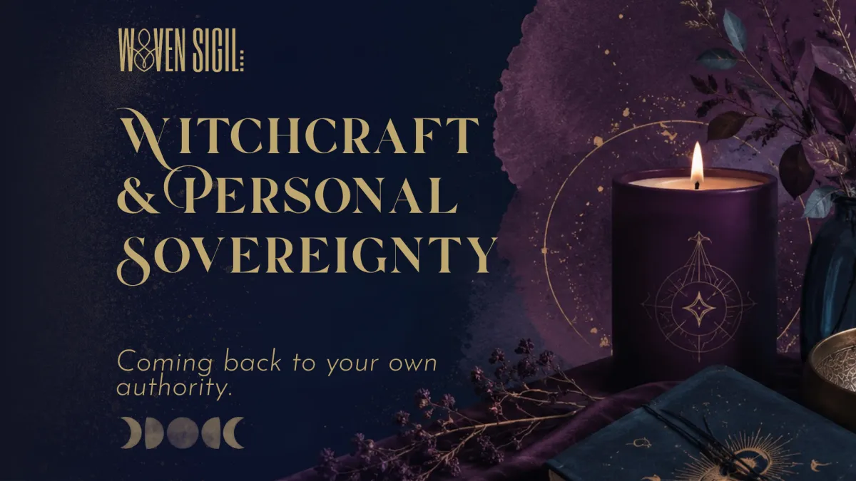 A journal and lit candle on a dark alter cloth for Witchcraft & Personal Sovereignty - Coming Back to Your Own Authority blog post