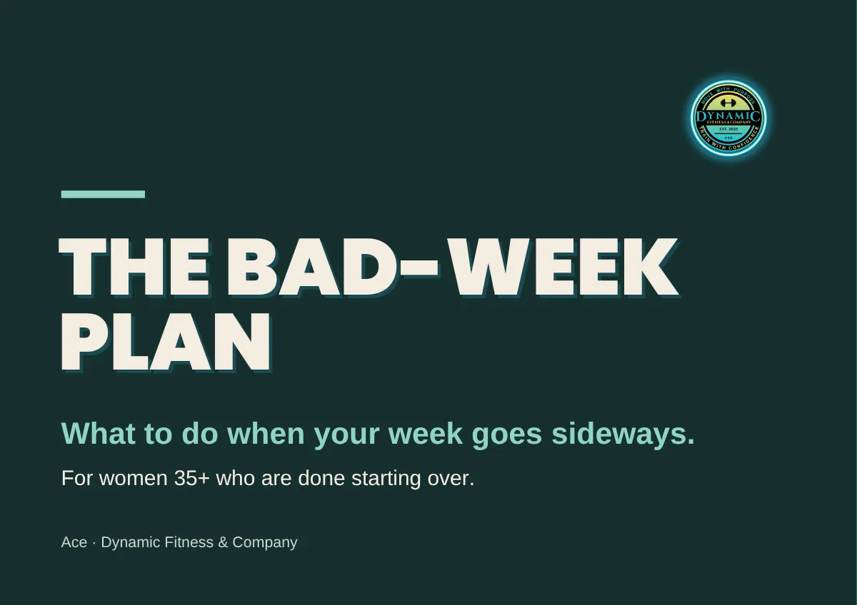 Cover of The Bad-Week Plan, a free guide from Dynamic Fitness & Company: what to do when your week goes sideways.