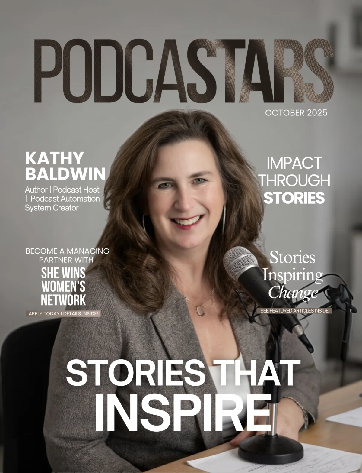 Kathy Baldwin and Finally Podcast Automation Featured on the cover of Podcastars Magazine
