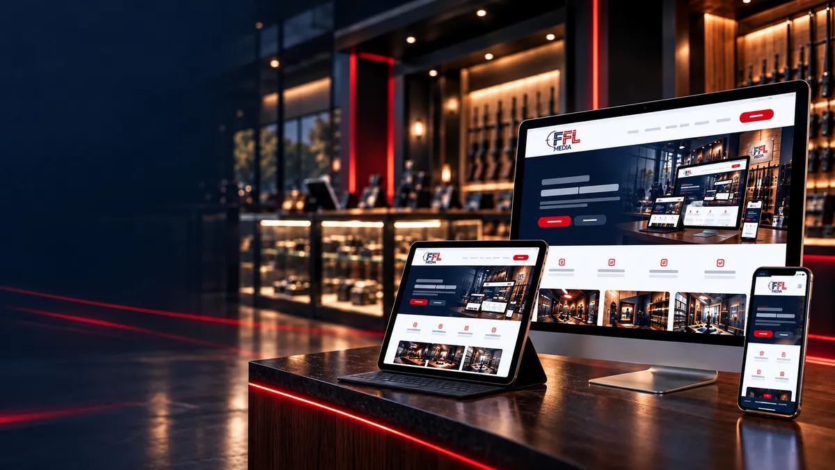 Cinematic Device Trio - FFL Website on Laptop, Tablet, and Mobile Phone Mockups