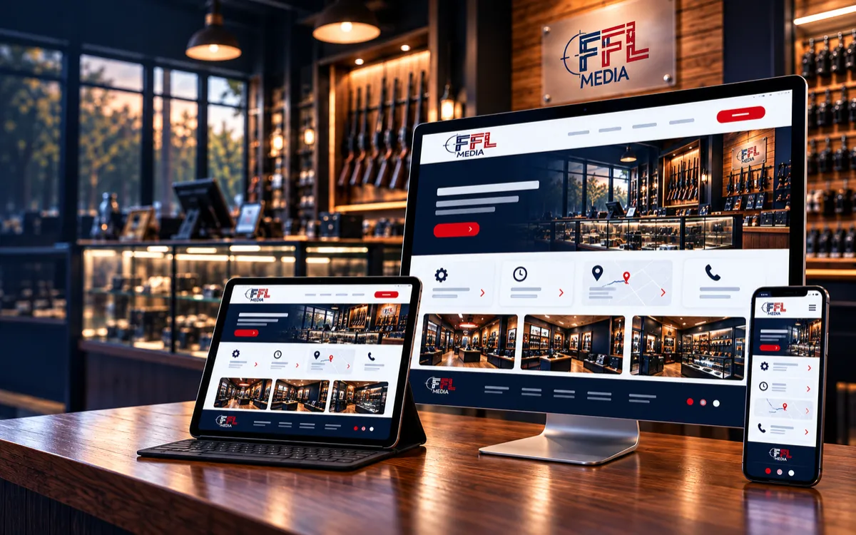 Sleek multi-device firearms storefront mockup ready for live traffic