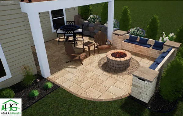Custom paver walkway in suburban home