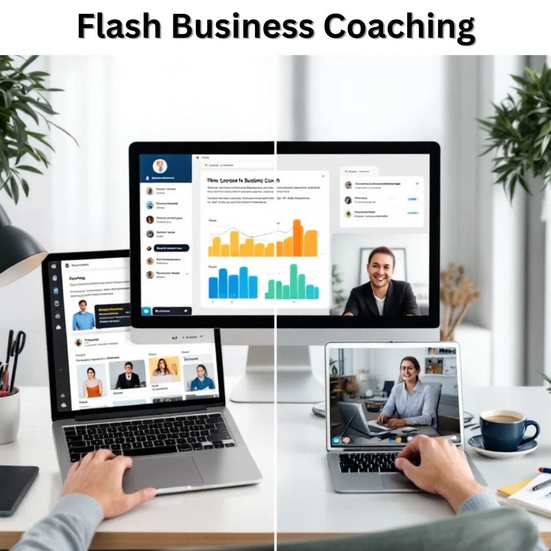 Flash Business Coaching: "Graphic representing flash business coaching, offering quick, targeted advice for immediate business challenges."