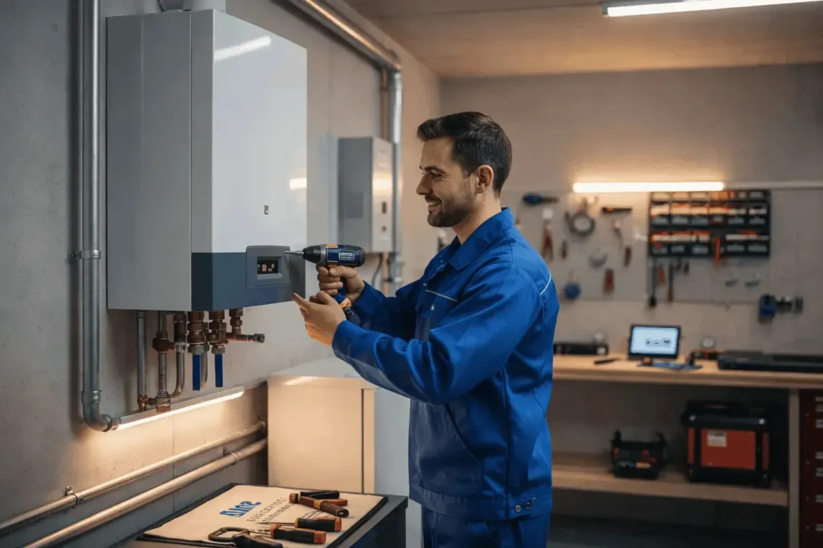 Man checking a boiler