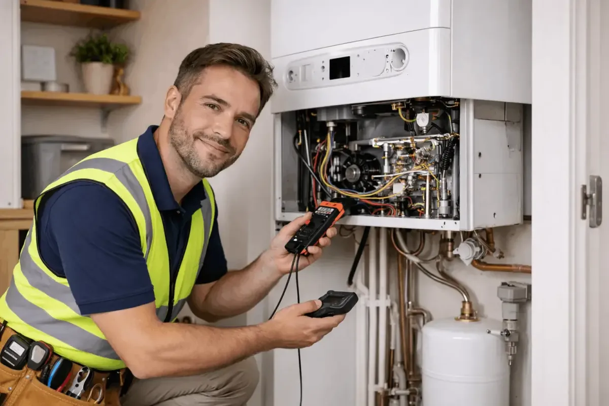 Man doing measurements on a boiler