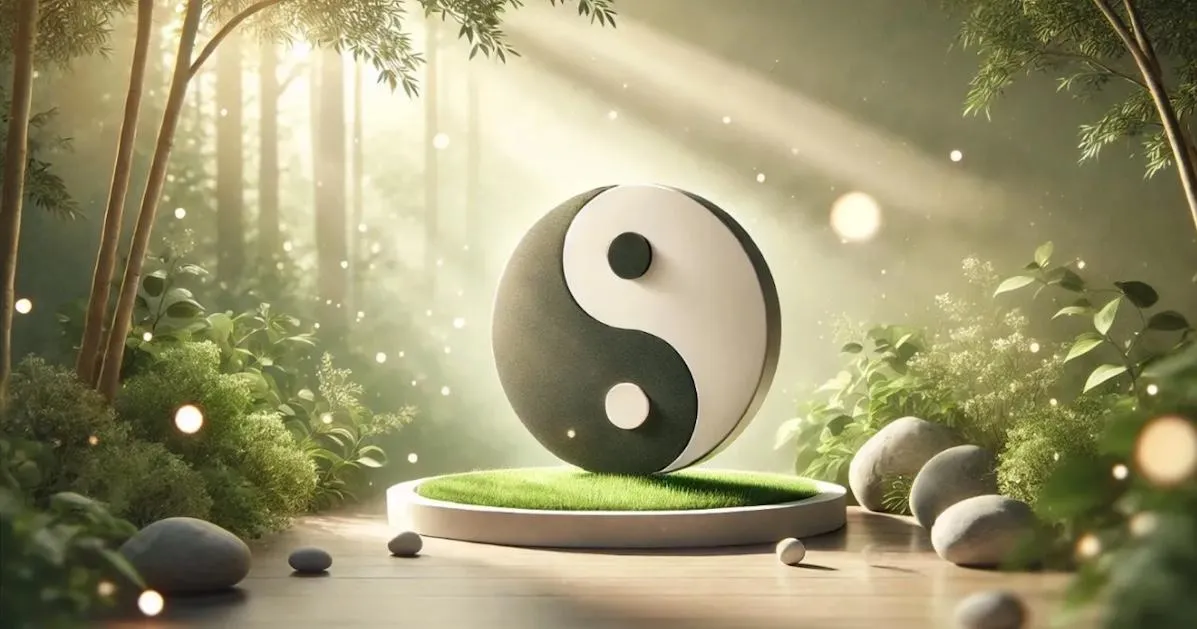 Yin yang symbol glowing in a forest, representing balance, duality, and inner peace in a spiritual awakening journey