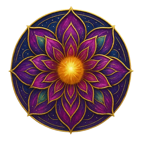 Colorful cosmic mandala representing YouTube videos, inspired by celestial themes and sacred geometry.