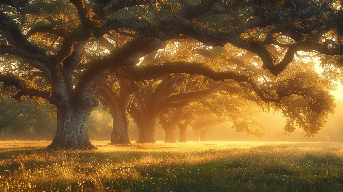 A grove of trees swaying in soft golden light, symbolizing how flexibility creates strength during life’s storms.