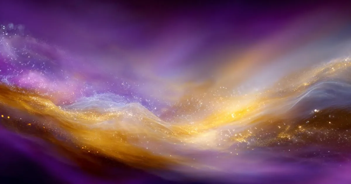 Abstract golden and violet energy waves blend together in soft motion, representing the emotional and physical signs of spiritual awakening in the body.