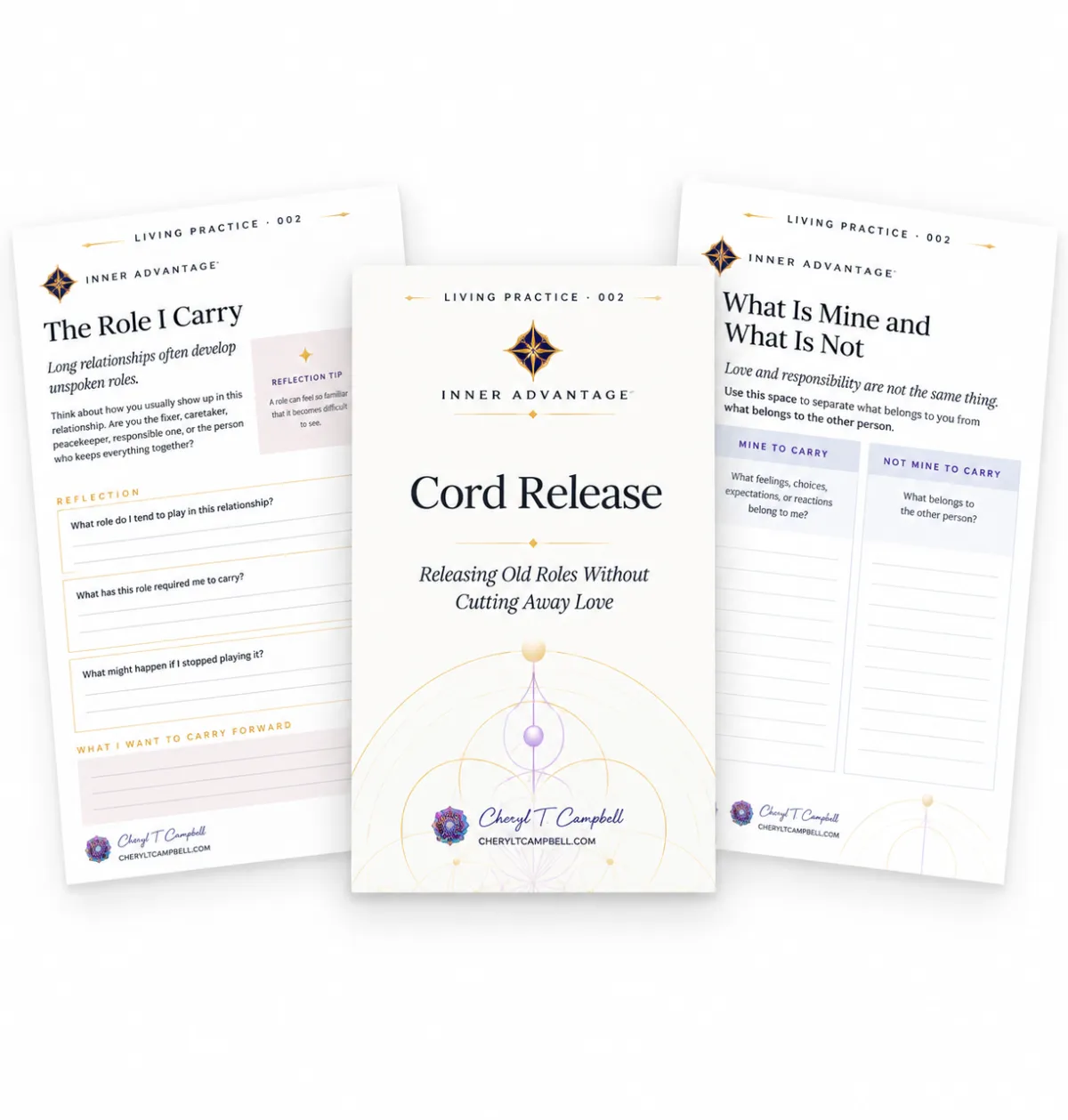 Cord Release guided Living Practice workbook with reflection pages for releasing old relationship roles and emotional responsibilities.
