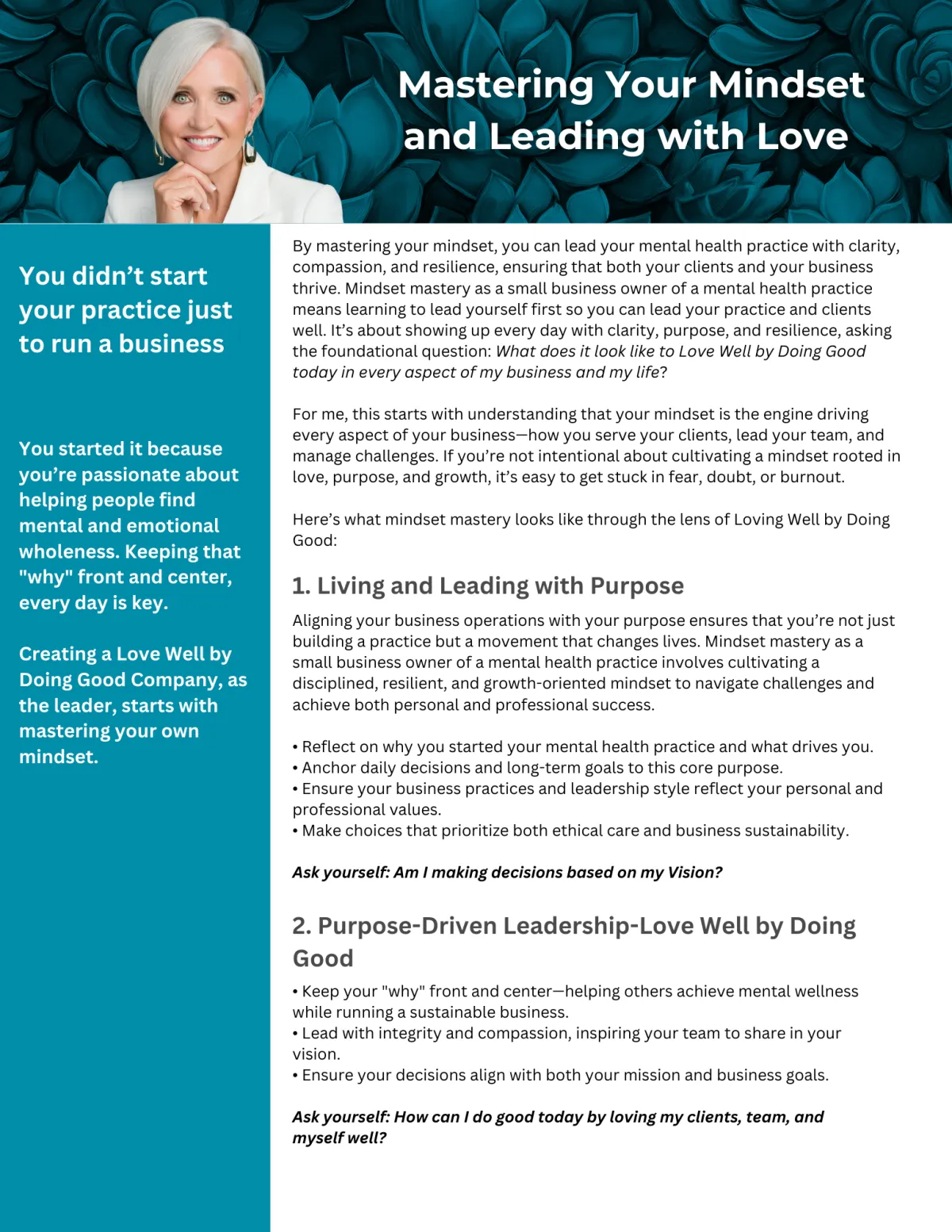A worksheet written by Sandy Corigan called "Mastering Your Mindset and Leading with Love" is Featured